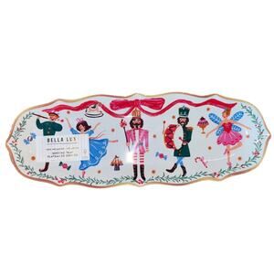 Bella Lux Nutcracker Christmas Bow Melamine Serving Tray Platter 14x5" NEW